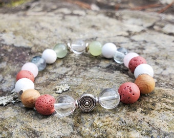 Clarity Healing Crystal Bracelet | Clear quartz, Rose quartz, Howlite, Prehnite, Fluorite, Sandalwood, Lava stone