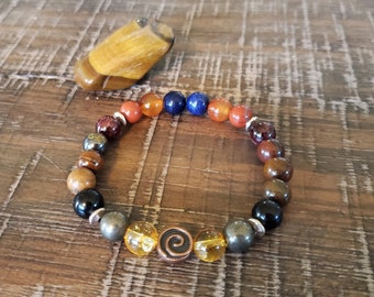 Personal Will Healing Crystal Bracelet | Tiger Eye, Tiger Iron, Pyrite, Citrine, Obsidian, Red Garnet, Carnelian, Red Jasper, Lapis Lazuli