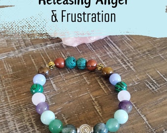 Wood Element Crystal Bracelet - Releasing Frustration & Anger | Aventurine, Moss Agate, Amazonite, Rose Quartz, Malachite, Tiger's Eye, etc