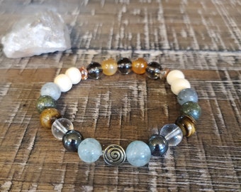 Focus Healing Crystal Bracelet | Fluorite, Hematite, Clear Quartz, Tiger Eye, Pyrite, Labradorite, Smokey Quartz, Carnelian, Sandalwood