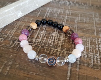 Grieving and Loss - Reiki infused Healing Crystal Bracelet  (Clear quartz, Moon stone, Rhodonite, Pink Opal, Lepidolite, Smokey quartz, etc)