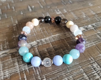 Peace & Harmony Healing Crystal Bracelet | Blue Lace Agate, Aquamarine, Turquoise, Amethyst, Fluorite, Moonstone, Smoky Quartz, Obsidian,etc