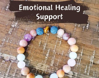 Emotional Support Healing Crystal Bracelet |  Chrysoprase, Rhodochrosite, Amethyst, Lapis Lazuli, Serpentine, Clear Quartz, Labradorite