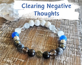 Clear Negative Thoughts** Healing Crystal Bracelet | Black Tourmaline, Smoky Quartz, Black Labradorite, Hematite, Kyanite, Moonstone, Etc