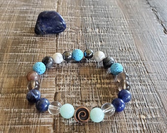 Mercury in Retrograde Healing Crystal Bracelet | Amazonite, Clear quartz, Lapis lazuli, Sodalite, Smokey quartz, Botswana Agate, etc