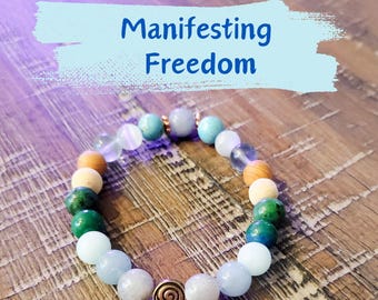 Manifesting Freedom Healing Crystal Bracelet | Aquamarine, Amazonite, Chrysocolla, Tourmaline, Fluorite, Moonstone, Turquoise, Aventurine