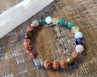 Hope Healing Crystal Bracelet | Tiger’s Eye, Sun stone, Fluorite, Amazonite, Calcite, Green Aventurine, Rudraksha