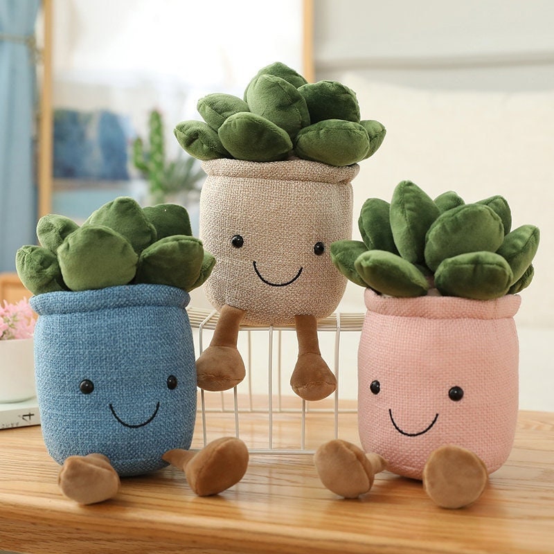 Plante Succulente en Peluche, Pot de Fleur Assis, Pot avec Jambe, Cadeau Crémaillère, Fête Des Mères