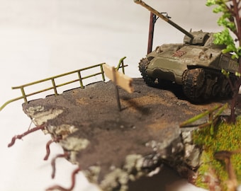 Custom-built ruined bridge diorama for 1/72, 1/76 combat vehicle models. Diorama Battle display