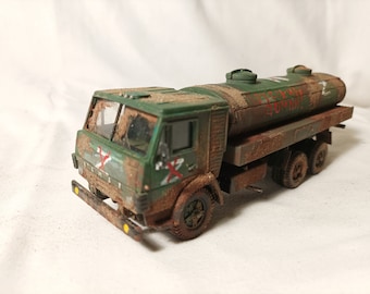 Vintage Soviet made Die-Cast Kamaz fuel truck scale: 1/43 weathered, customized ukranian-russian war 2022