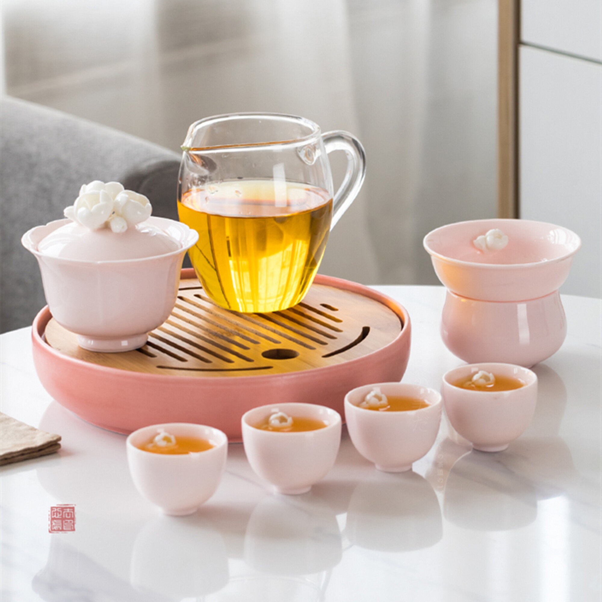 FORLONG Vintage Chinese Style Porcelain Handmade Kung Fu Tea Set with tea pot,tea cups 7-pack 