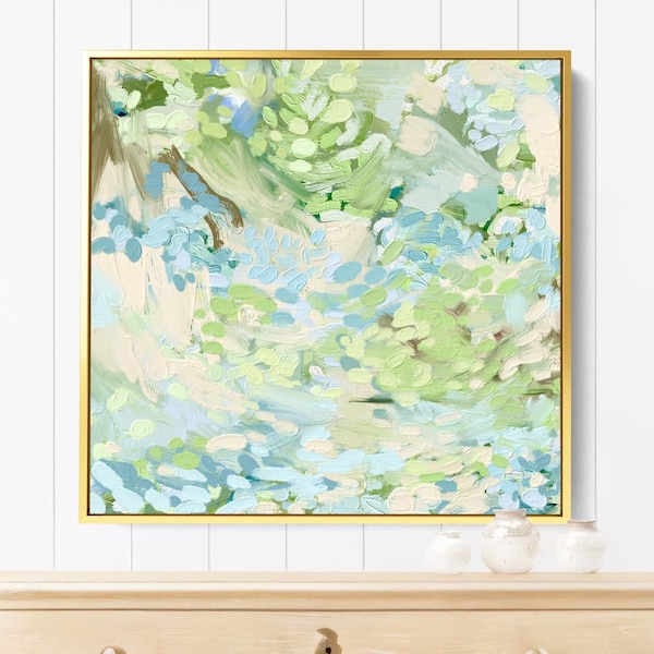 Hydrangea Coastal Impressionist Wall Art: Blue Green Floral Abstract Art Print