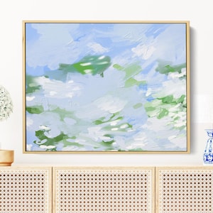 Large Abstract Framed Canvas Print | Canvas Wall Art | Green Blue Abstract Art | Grandmillennial Wall Decor | Abstract Painting on Canvas