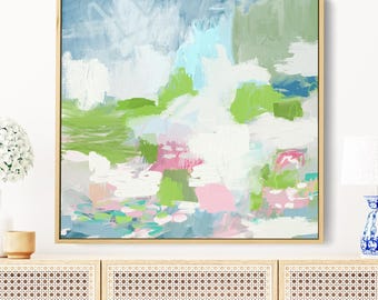 Blue and Green Abstract Art Print: Grand Millennial Wall Decor