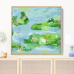 海岸風景画、花柄のグランドミレニアルウォールアート、額入りプレッピーアートプリント、抽象的なグリーンブルーの壁飾り、アジサイの絵画
