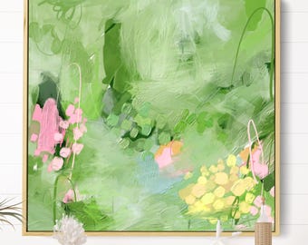 Floral Abstract Print: Green Hydrangea Painting, Framed Wall Art