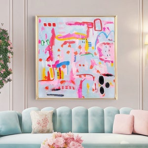 Pastel Abstract Wall Art | Acrylic Painting on Canvas | Handmade Pink Abstract Print | Large Original Painting | Pink Fun Art Print