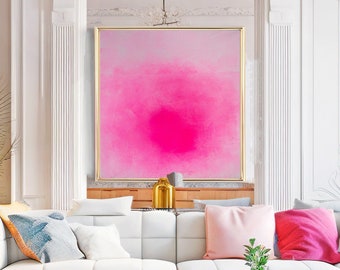 Vibrant Pink Original Minimalist Wall Art on Canvas | Trendy Wall Print | 48x48 Wall Art Abstract Painting | Soft Colorful Abstract Art |