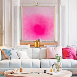 Vibrant Pink Original Minimalist Wall Art on Canvas | Trendy Wall Print | 48x48 Wall Art Abstract Painting | Soft Colorful Abstract Art |