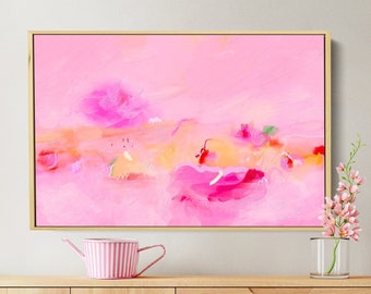 Bright Colorful Painting, Extra Large Pink Wall Decor, Abstract Cloud Wall Art, Maximalist Original Wall Painting Print, Bedroom Wall Art