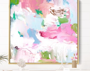 Pink Abstract Floral Painting: Grandmillennial Wall Art