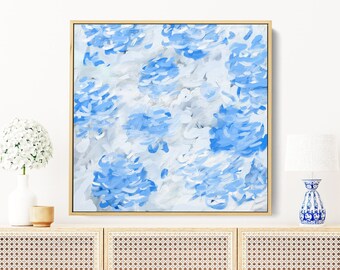 Blue Floral Abstract Art Print: Impressionist Painting