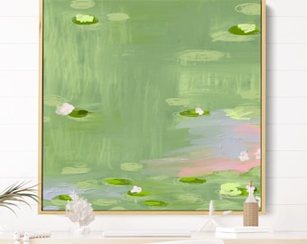 Pintura abstracta minimalista de la naturaleza: Impresión artística de pared de estilo contemporáneo verde