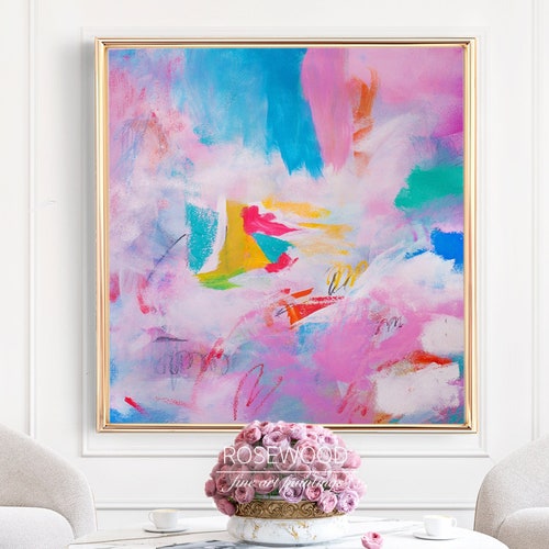 Pink Abstract Wall Art Extra Large Colorful Print Pastel Etsy