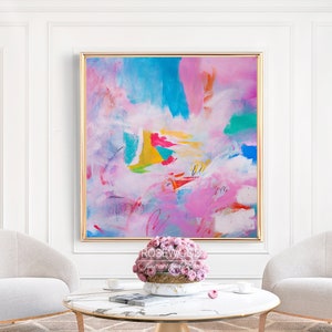 Pink Abstract Wall Art | Extra Large Colorful Print | Pastel Light Modern Art |