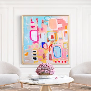 Vivid Abstract Painting on Canvas | Pastel Blue Abstract Art Print | Extra Large Colorful Print |  Contemporary Art | Chelsey Lane