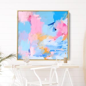 Kunstdruck Abstrakt Pink & Blau: Bunte Trendige Wanddeko