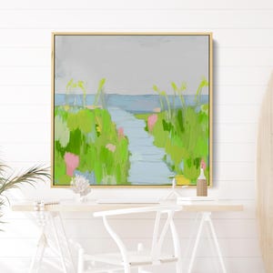 Coastal Landscape Painting, Grandmillennial Wall Art, Southern Wall Decor, Green Blue Preppy Art Print, Canvas Frame Wall Art, Cottage Core