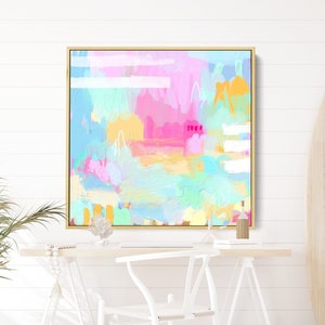 Farbenfrohe Abstrakte Malerei auf Leinwand: Handgemachte minimalistische Wandkunst