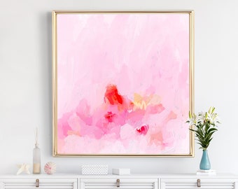 Blush Pink Painting, Large Pink Wall Art, Abstract Pink Home Decor, Preppy Original Wall Art Print, Bedroom Abstract Art on Canvas
