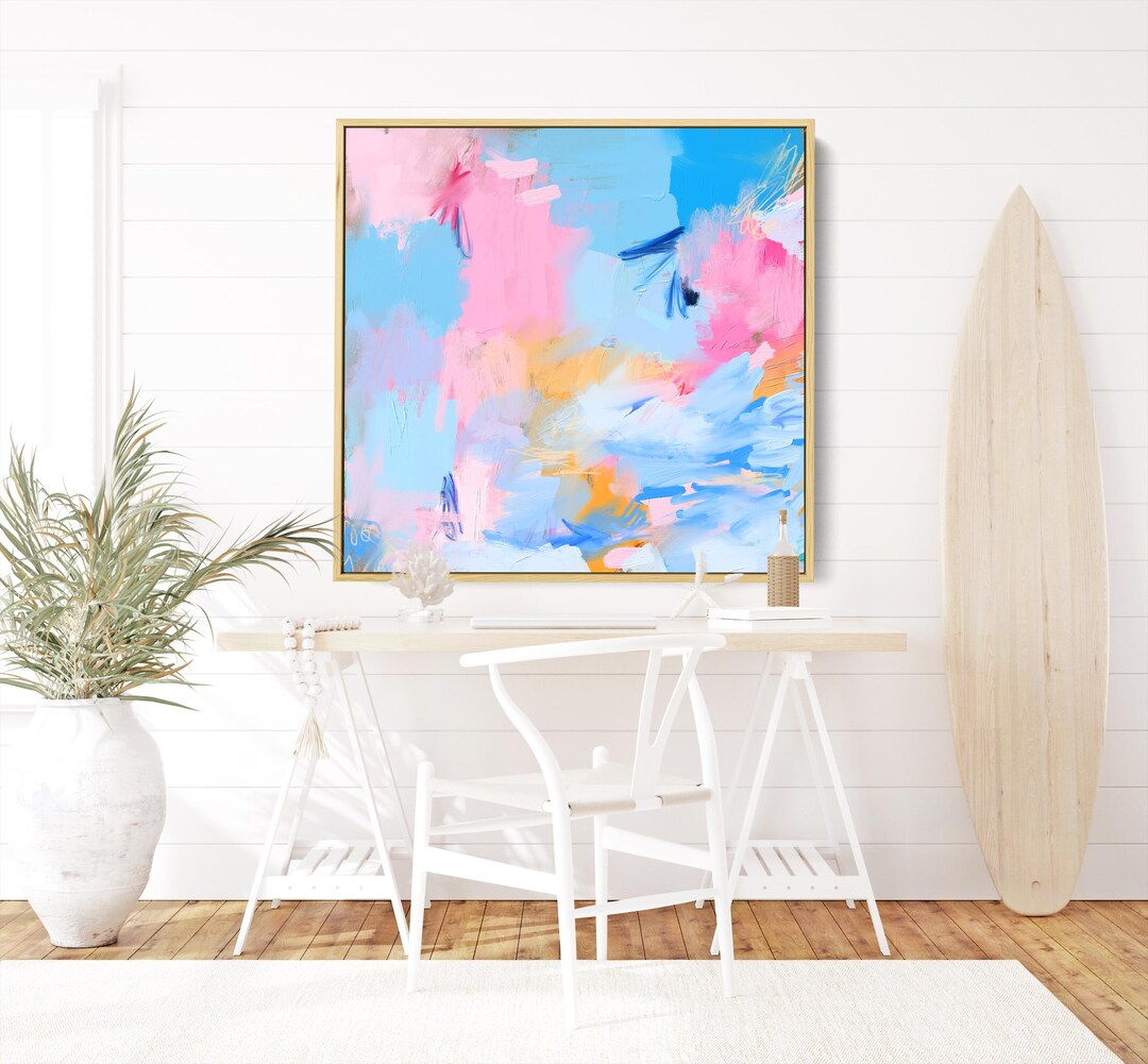 Pink & Blue Abstract Art Print: Colorful Trendy Wall Decor - Etsy