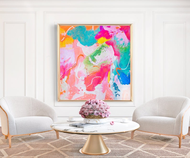 Modern Colorful Extra Large Painting Abstract Painting On Canvas Original Pink Large Wall Art Print image 1