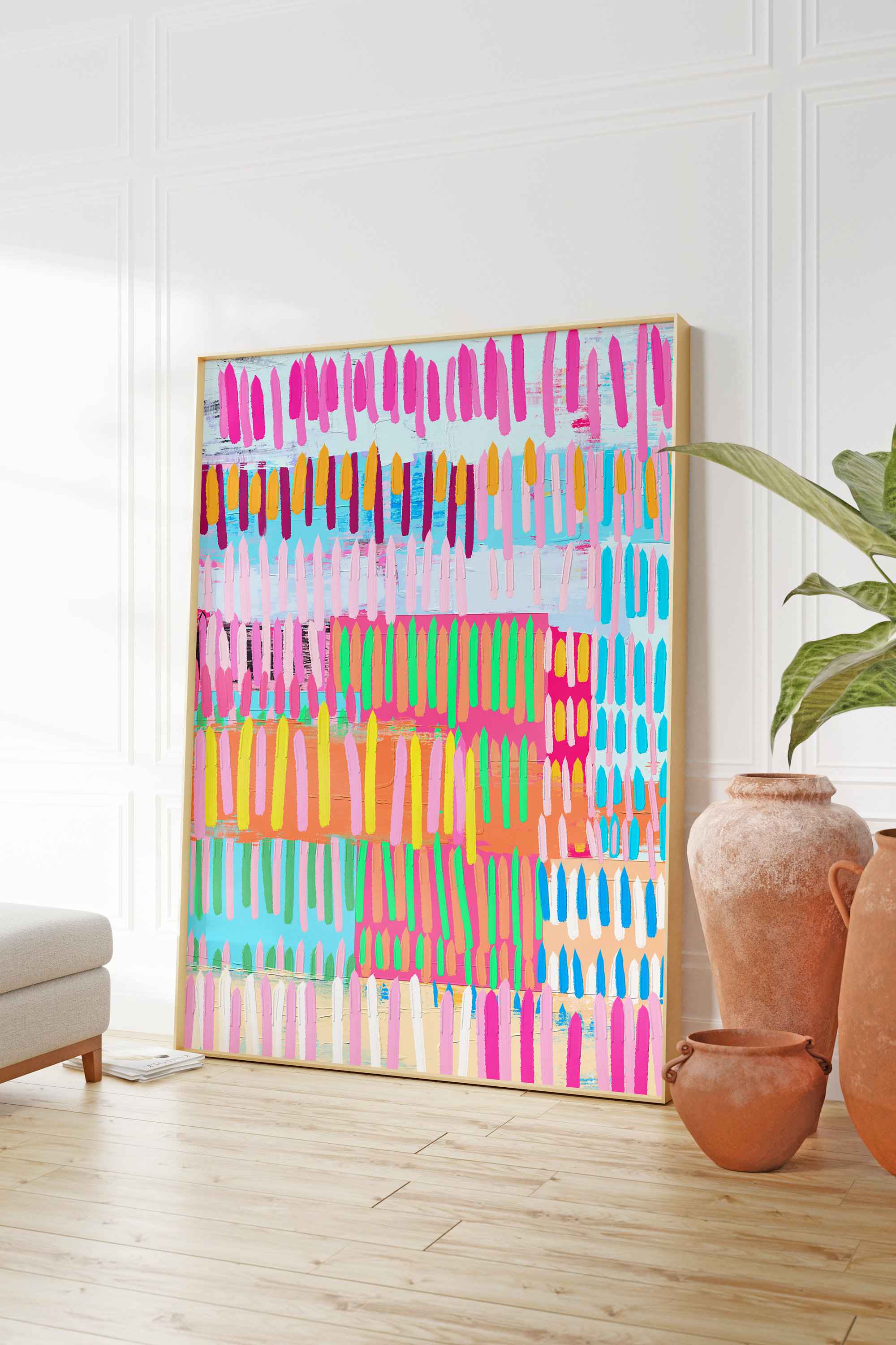 Colorful Abstract Art, Cute Pink Blue Orange Wall Art, Boho Eclectic
