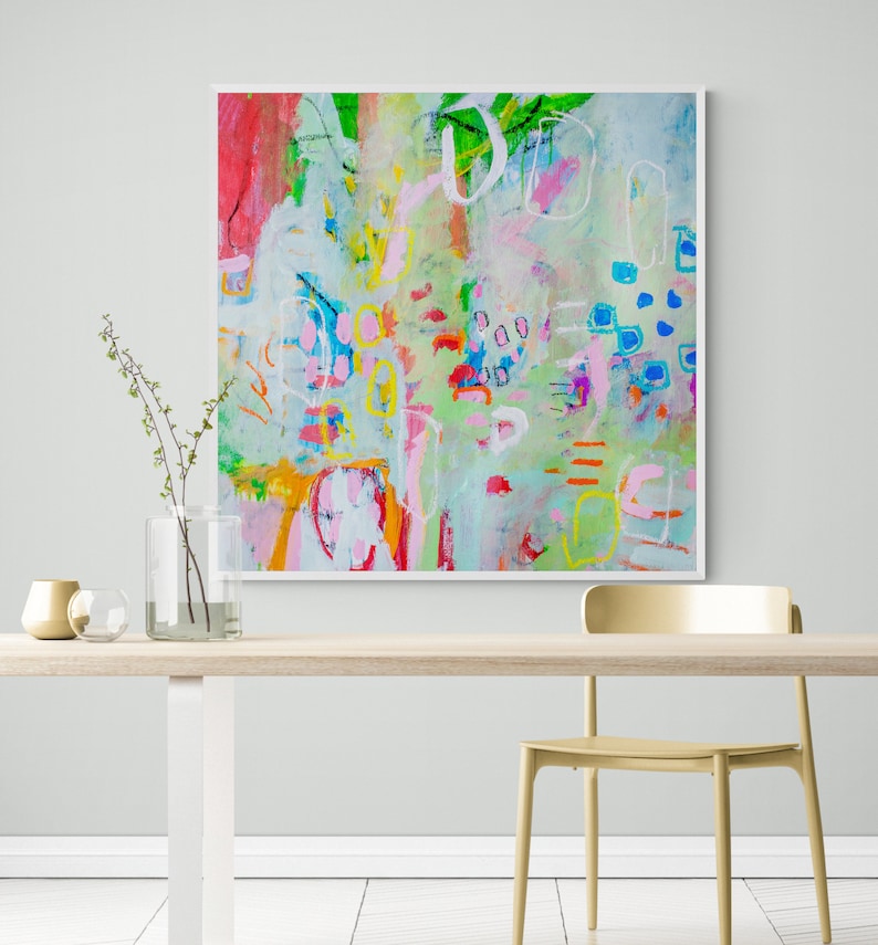 Oversized Wall Art Green Acrylic Painting Framed Wall Art Green