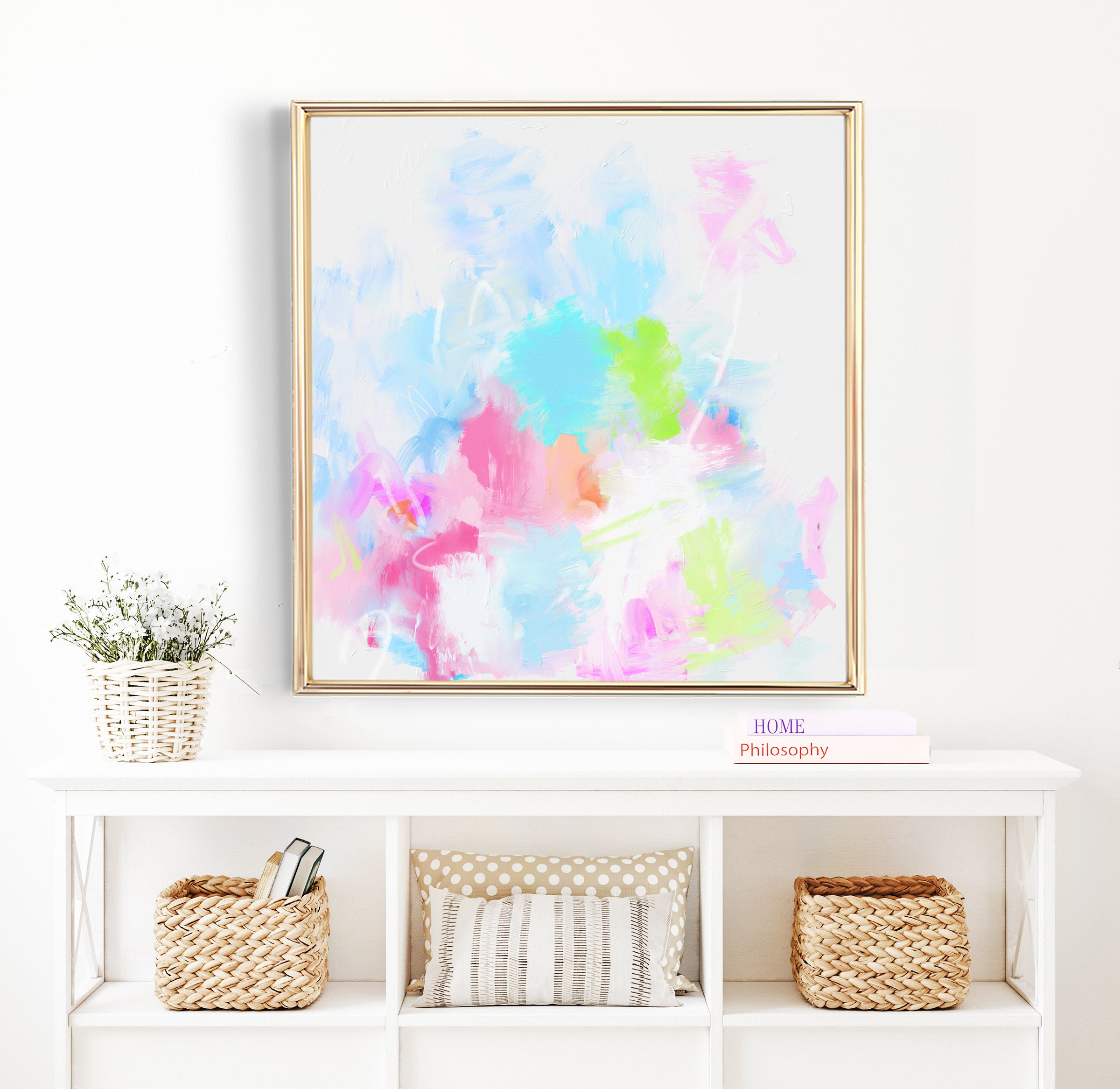 Pink Abstract Art, Pink and Green Wall Art, Bright Pink Wall Art