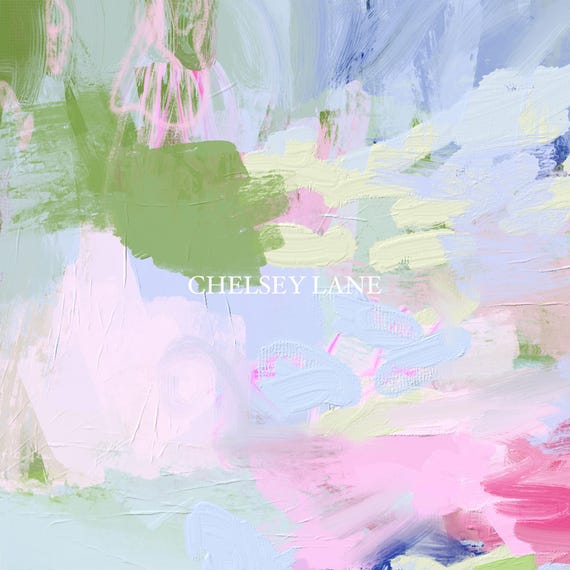 ピンクとブルーの抽象画：額入りキャンバスウォールアート - Etsy 日本