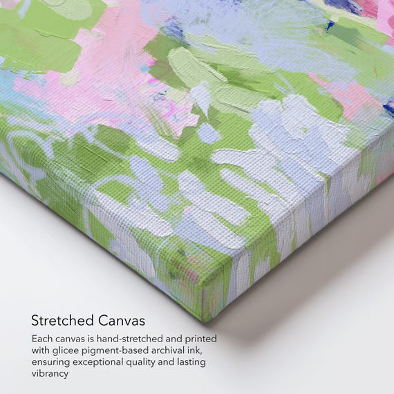 ピンクとブルーの抽象画：額入りキャンバスウォールアート - Etsy 日本