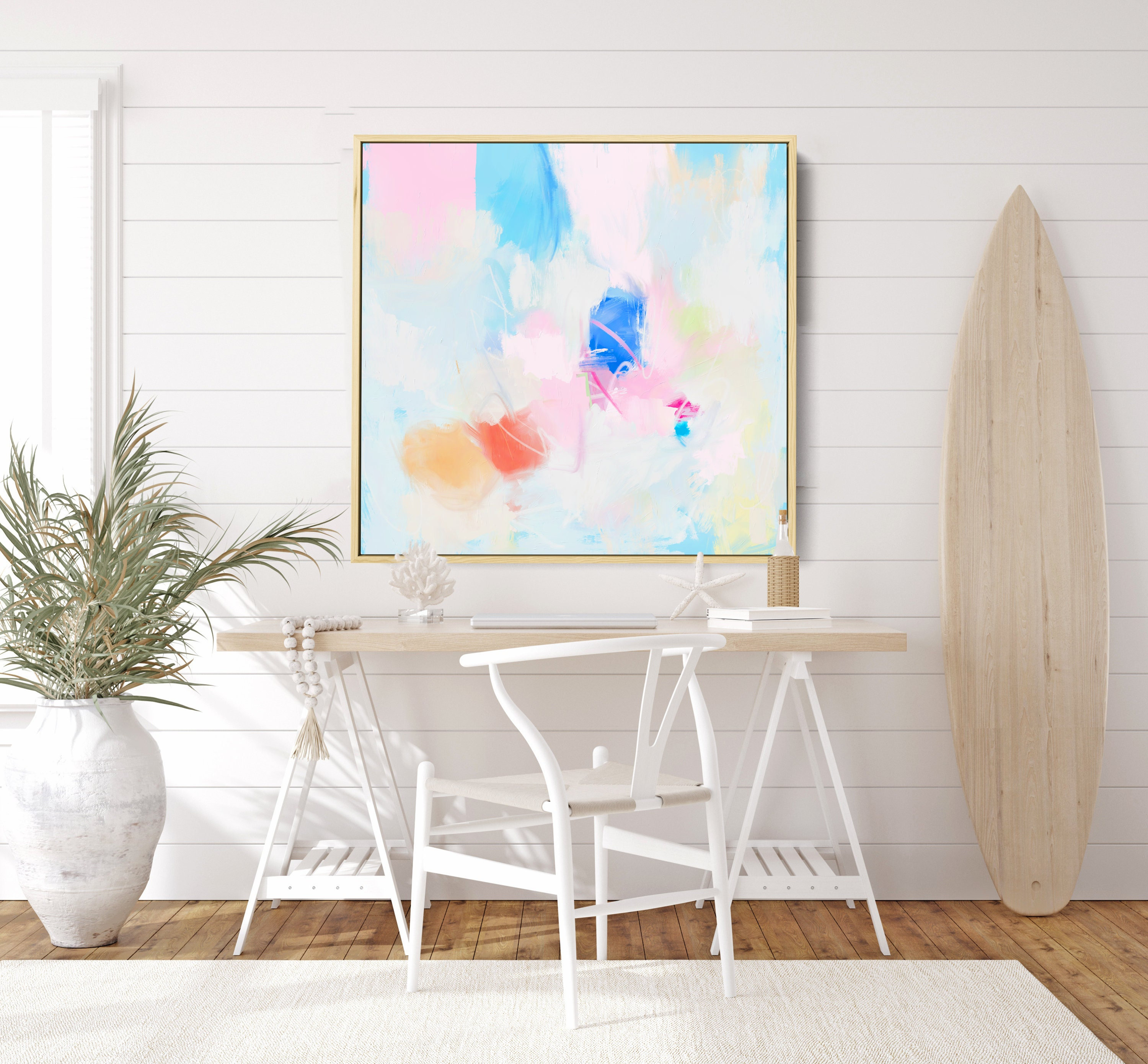 Bright Abstract Painting, Colorful Abstract Painting on Canvas, Pastel Minimalist Art, Preppy Painting, Aesthetic Wall Art, Large Wall Art,