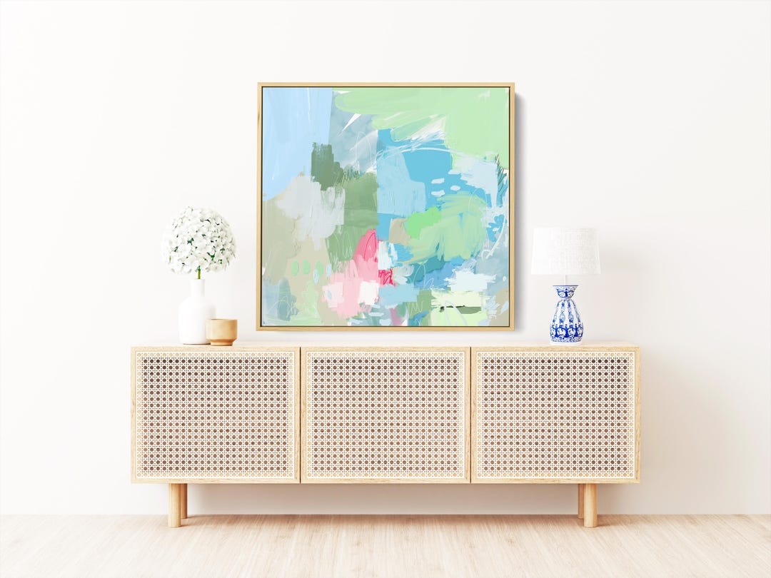 Blue Green Abstract Canvas Painting: Coastal Wall Art - Etsy
