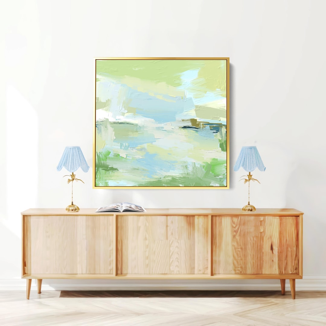Blue Green Abstract Canvas Painting: Modern Minimalist Wall Art - Etsy