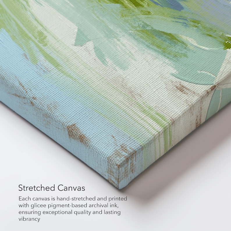 Blue and Green Abstract Art Print: Modern Coastal Landscape on Canvas ...