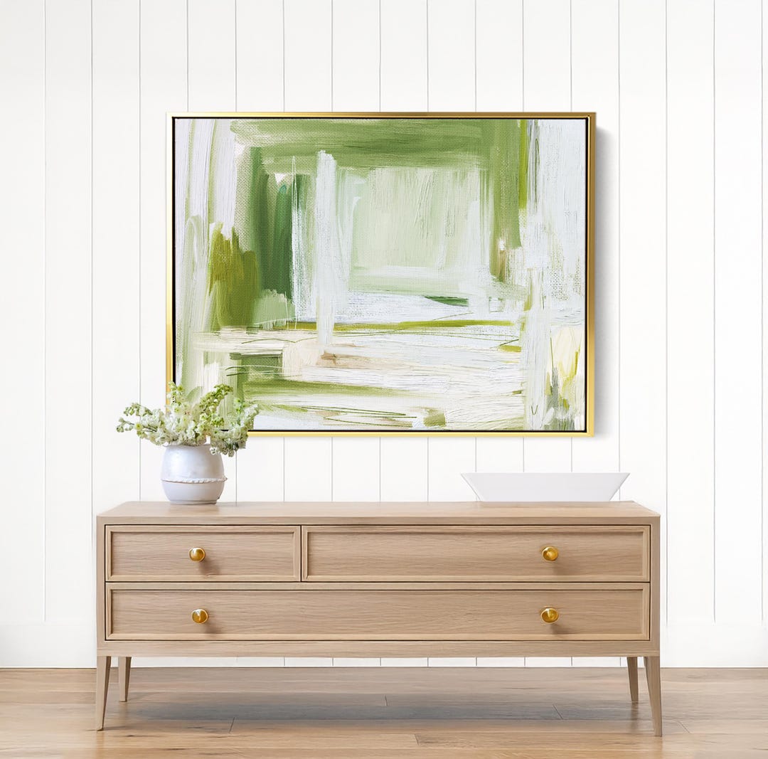 Green Abstract Wall Art: Extra Large Painting, Framed Canvas Print ...
