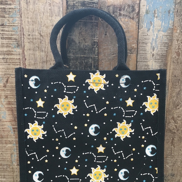 JUTE SHOPPINGBAG Sun and moon  design eco friendly Fairtrade 30x30x20 CM