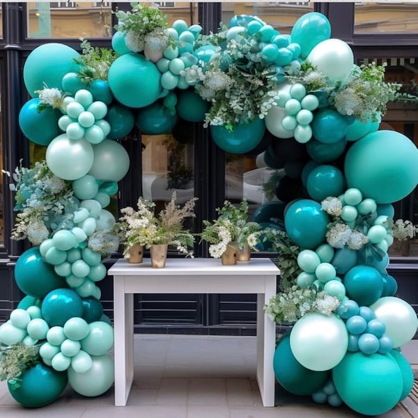 Teal Blue Balloons Double Stuffed Mint Blue Balloon Garland Turquiose Balloon Arch Kit Metallic Peacock Balloons Different Sizes