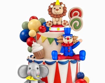 19PCS Circus Cake Decoration Circus Birthday Cake Decorations Balls Cake Picks for Carnival Birthday Party Supplies Circus Baby Shower Decor