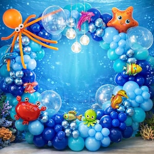 Under The Sea Balloon Garland Kit, Ocean Birthday Decorations, Sea Creature Balloon Arch, Nemo Party Decor, Fish Balloons, Baby Shower